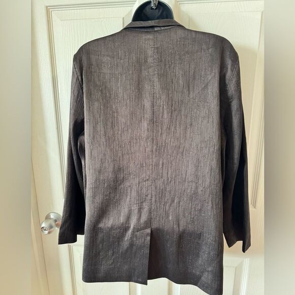 EILEEN FISHER Silk Blend Brown Metallic  Open Front Crepe Blazer Jacket Sz L - Picture 6 of 12
